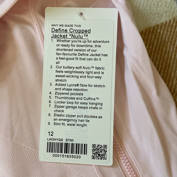 NWT Lululemon Define Cropped Jacket Nulu - Strawberry Milkshake (Size 12) - Picture 2 of 3
